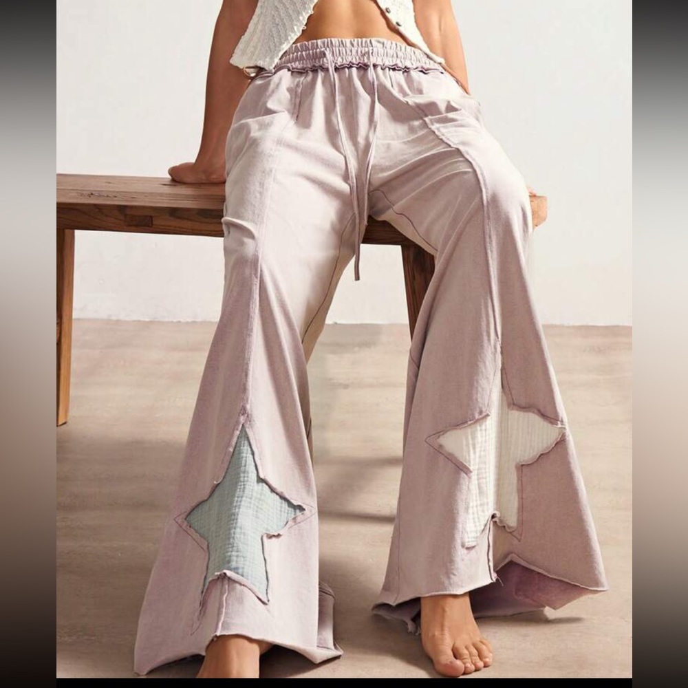 Star patch Wide-Leg Pants lilac purple soft